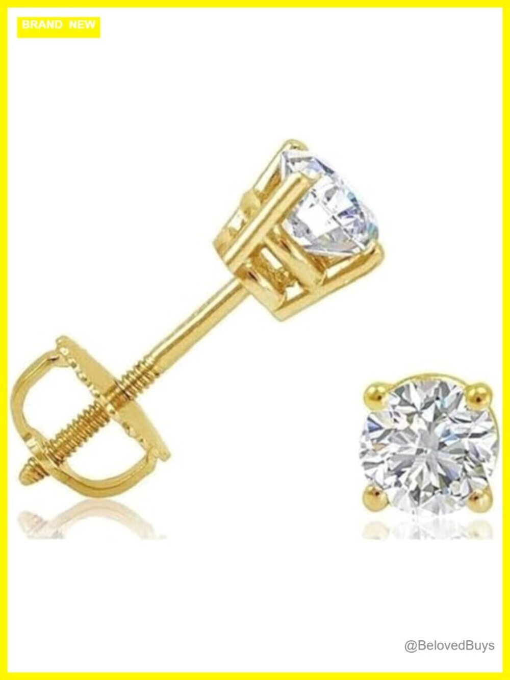 1/2 Ct Lab Grown Diamond Stud Earrings 14k Yellow Gold Screw Back